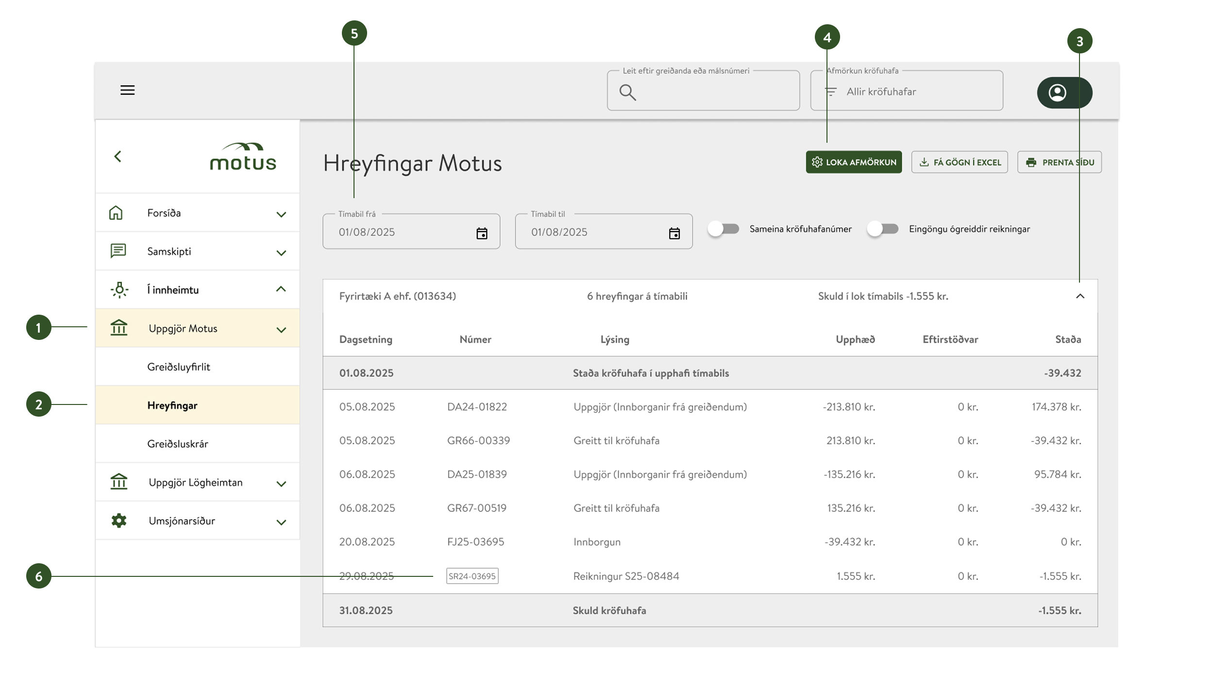 Skjámynd af hreyfingaryfirliti