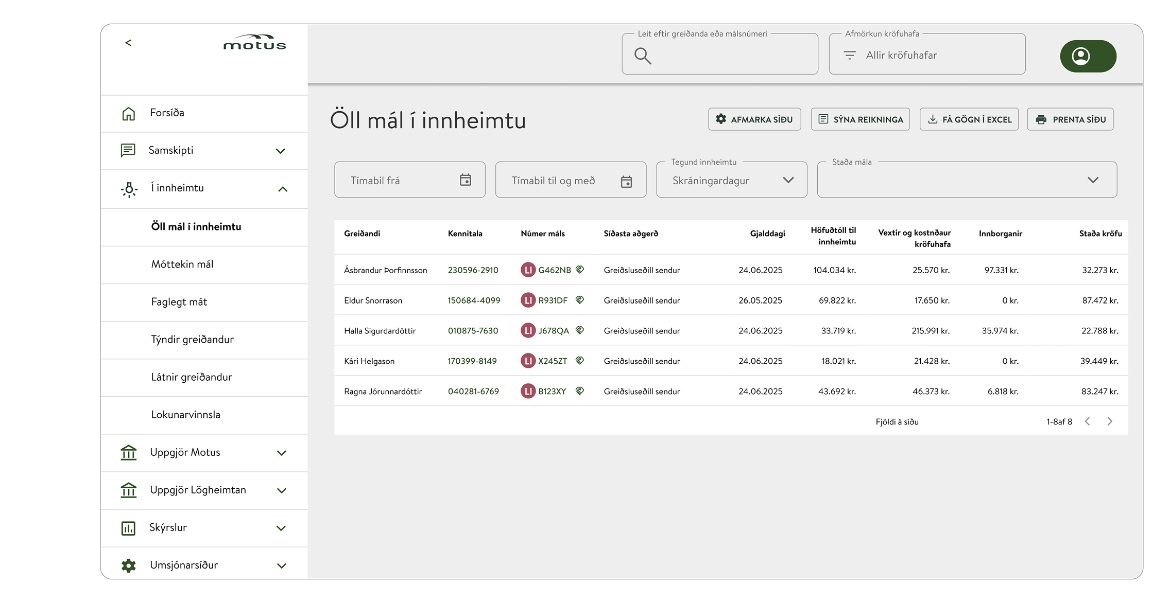 Forsíða viðskiptavefsins